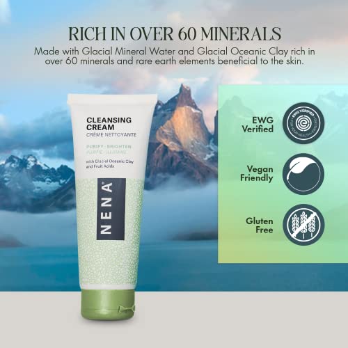 NENA Skincare Cleansing Cream - Face Wash - Gluten Free Facial Cleanser - Hydrating Mineral-Powered Formula for Soft, Radiant Skin - 3.5 oz