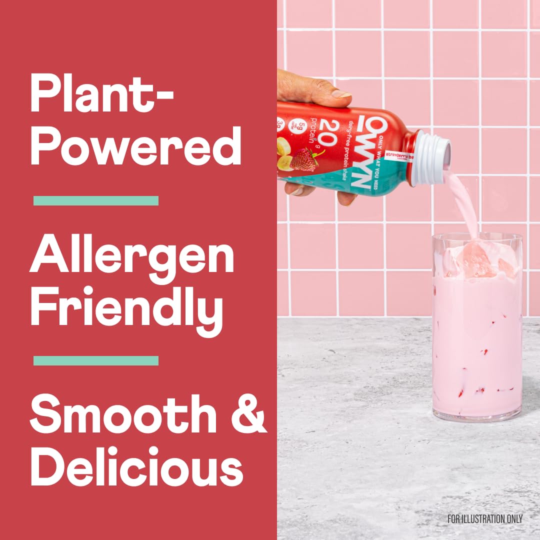 OWYN Only What You Need Strawberry Banana Flavored 20g Protein Shake, 12 Ct | 20g Protein, 4g Sugar, 3g Prebiotic Fiber, Dairy Free, Plant Protein, Gluten Free, Individual 12fl oz Bottles