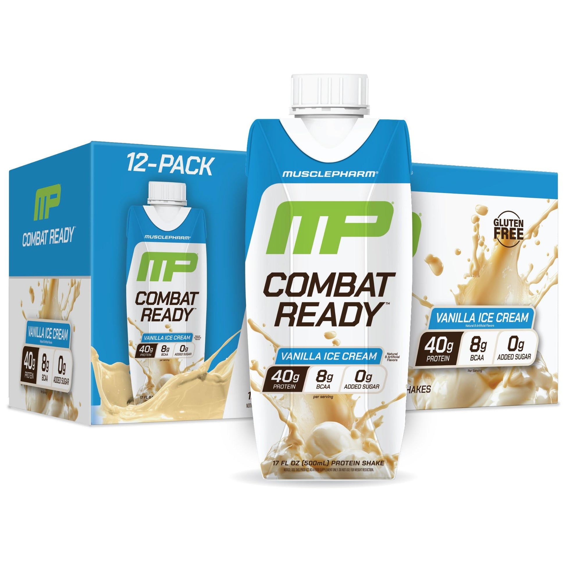 MusclePharm Combat Ready Protein Shake Chocolate Fudge Flavor - Pack of 12 | Chocolate Fudge Flavor, 40g Protein, BCAAs, Glutamine, 7g Fiber, No Added Sugar, Gluten Free Protein Shake