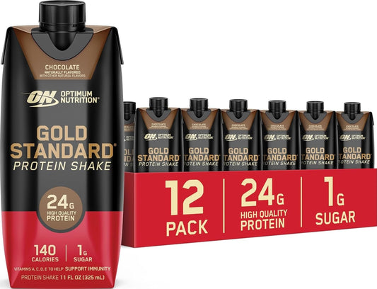 Optimum Nutrition Gold Standard Protein Shake, 24g Protein, Ready to Drink Protein Drinks, Chocolate, 11 Fl Oz, 12 Count (Pack of 1) (Packaging May Vary)