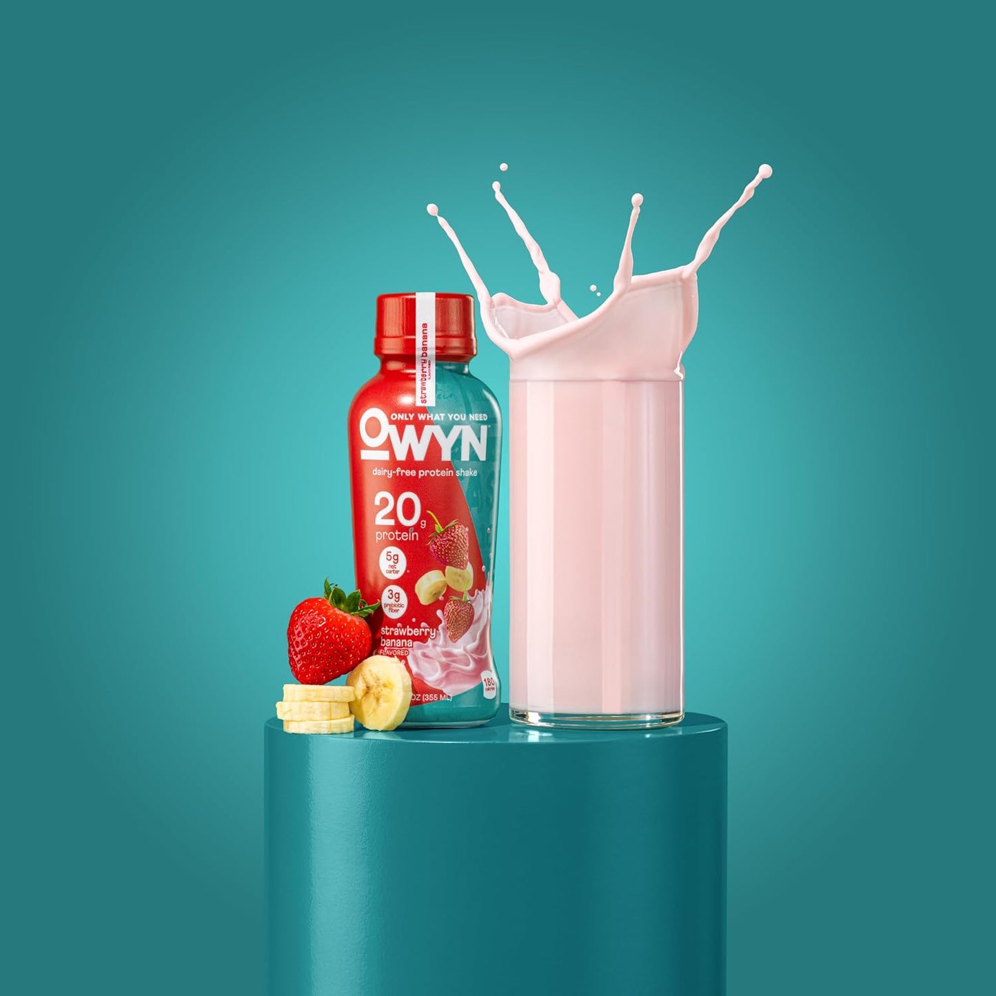 OWYN Only What You Need Strawberry Banana Flavored 20g Protein Shake, 12 Ct | 20g Protein, 4g Sugar, 3g Prebiotic Fiber, Dairy Free, Plant Protein, Gluten Free, Individual 12fl oz Bottles