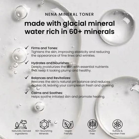 NENA Skincare Mineral Toner - Hydrating Toner for Face with Sodium Hyaluronate and Aloe Vera - Refines Pores, Balances and Plumps Skin - 4 oz