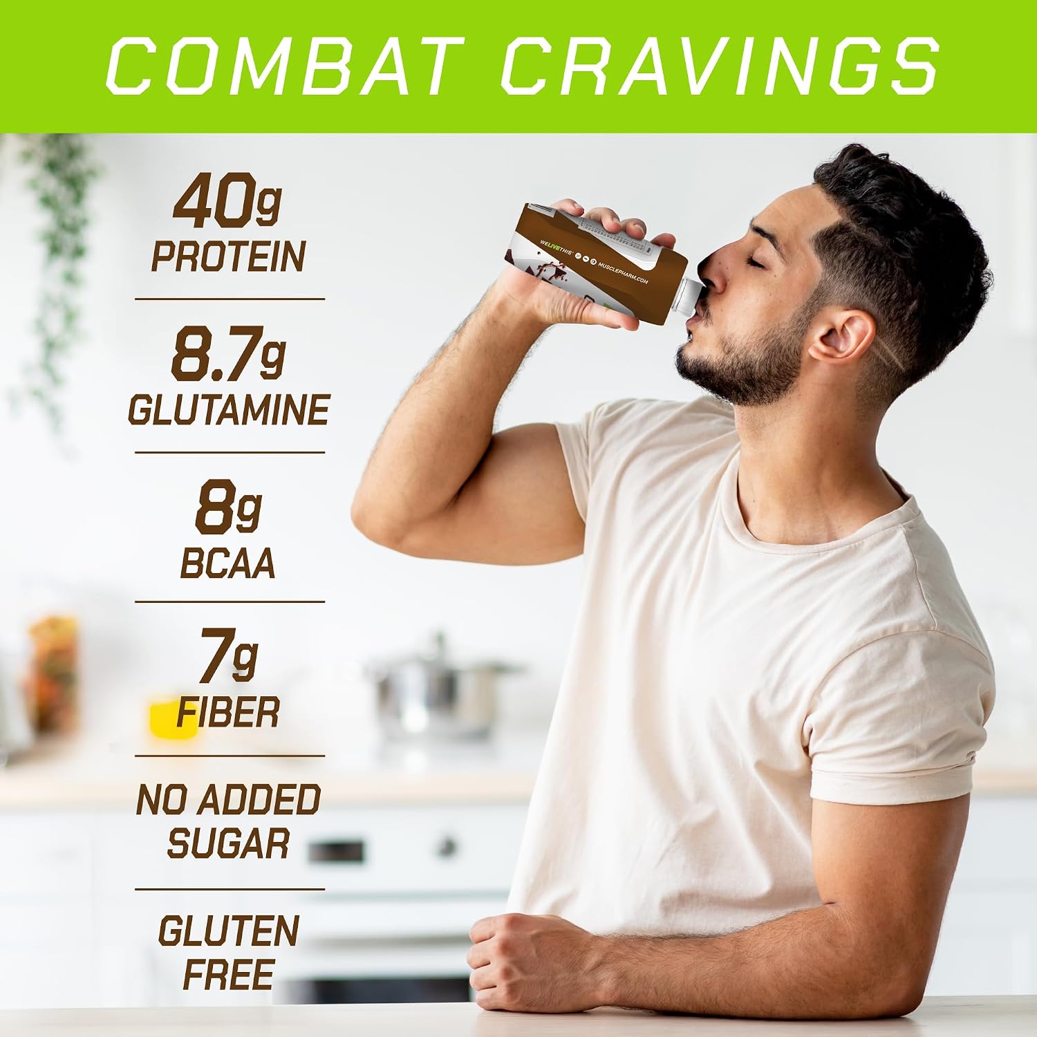 MusclePharm Combat Ready Protein Shake Chocolate Fudge Flavor - Pack of 12 | Chocolate Fudge Flavor, 40g Protein, BCAAs, Glutamine, 7g Fiber, No Added Sugar, Gluten Free Protein Shake