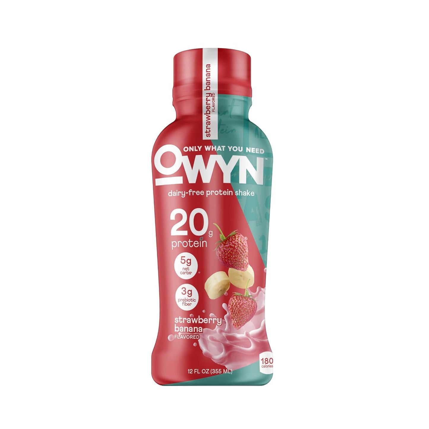 OWYN Only What You Need Strawberry Banana Flavored 20g Protein Shake, 12 Ct | 20g Protein, 4g Sugar, 3g Prebiotic Fiber, Dairy Free, Plant Protein, Gluten Free, Individual 12fl oz Bottles