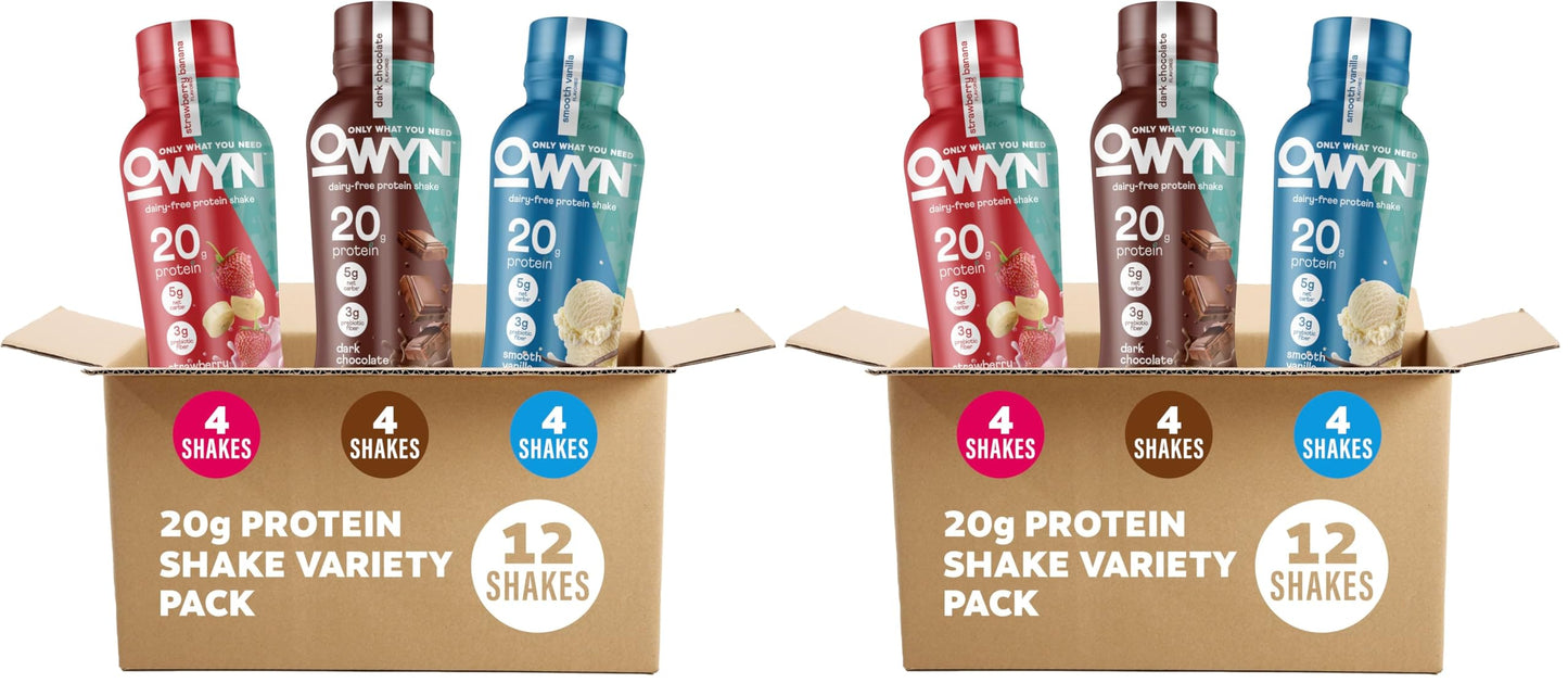 OWYN Only What You Need Strawberry Banana Flavored 20g Protein Shake, 12 Ct | 20g Protein, 4g Sugar, 3g Prebiotic Fiber, Dairy Free, Plant Protein, Gluten Free, Individual 12fl oz Bottles