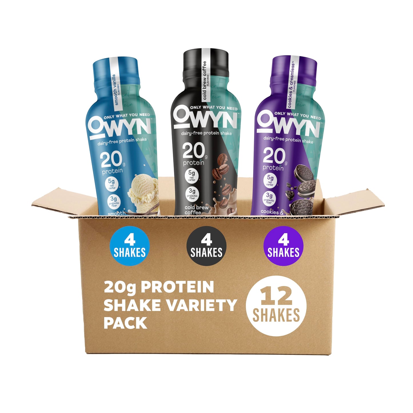 OWYN Only What You Need Strawberry Banana Flavored 20g Protein Shake, 12 Ct | 20g Protein, 4g Sugar, 3g Prebiotic Fiber, Dairy Free, Plant Protein, Gluten Free, Individual 12fl oz Bottles