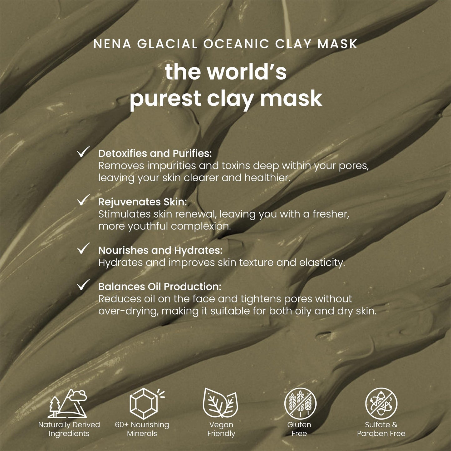 NENA Skincare Clay Mask - Clay Mask for Face - Purifies and Rejuvenates Skin with Mineral-Rich Formula - Refines Pores for Clearer Complexion - 4.2 oz