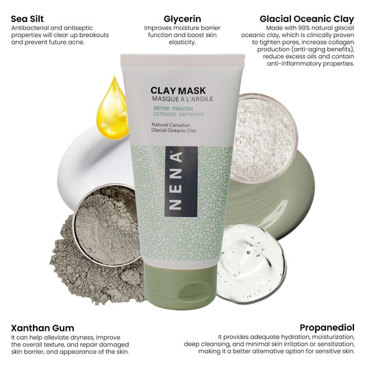 NENA Skincare Clay Mask - Clay Mask for Face - Purifies and Rejuvenates Skin with Mineral-Rich Formula - Refines Pores for Clearer Complexion - 1 oz