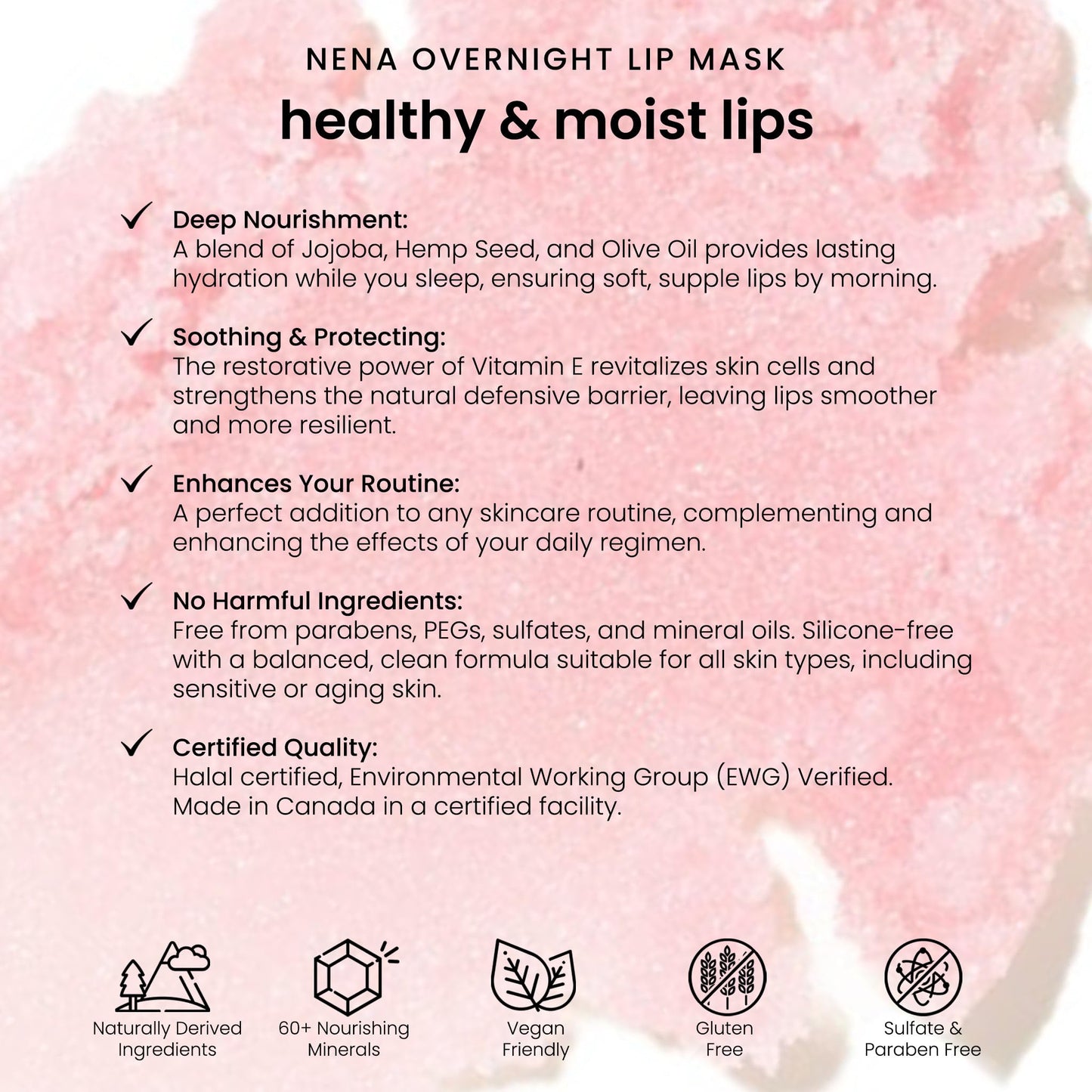NENA Skincare Overnight Lip Mask - Lip Mask for Women - Deeply Hydrates with Natural Minerals, Nourishing Oils and Butters - Non-Sticky - 0.5 oz.