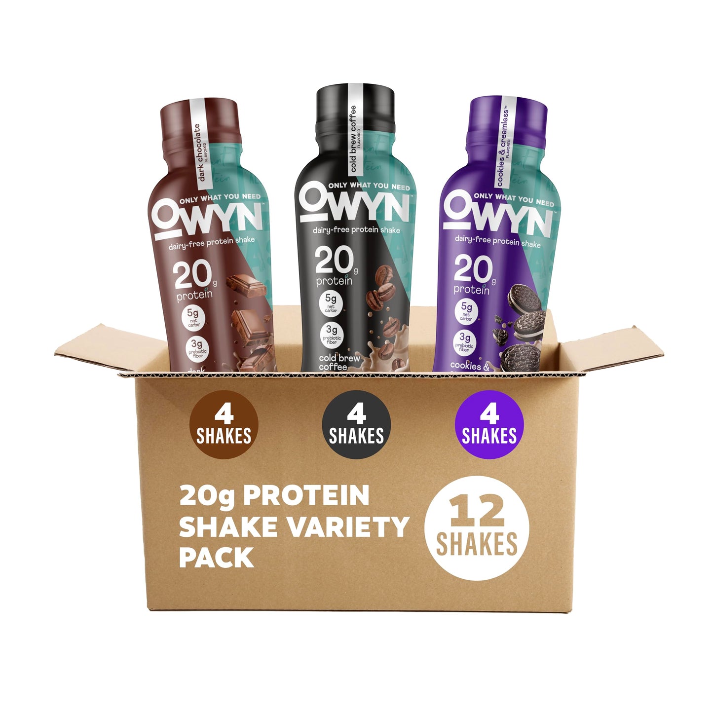 OWYN Only What You Need Strawberry Banana Flavored 20g Protein Shake, 12 Ct | 20g Protein, 4g Sugar, 3g Prebiotic Fiber, Dairy Free, Plant Protein, Gluten Free, Individual 12fl oz Bottles