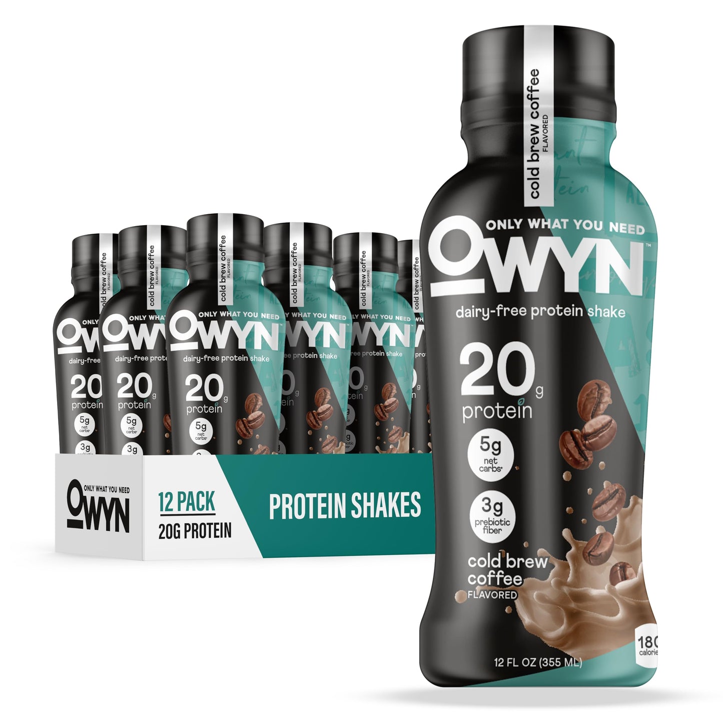 OWYN Only What You Need Strawberry Banana Flavored 20g Protein Shake, 12 Ct | 20g Protein, 4g Sugar, 3g Prebiotic Fiber, Dairy Free, Plant Protein, Gluten Free, Individual 12fl oz Bottles