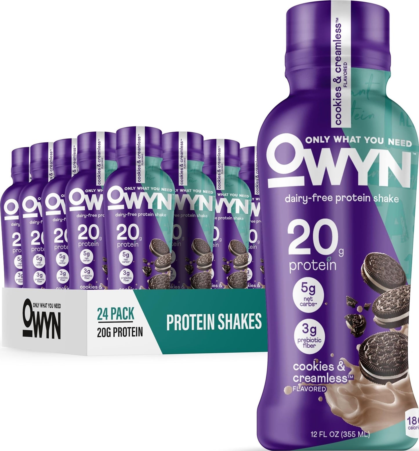 OWYN Only What You Need Strawberry Banana Flavored 20g Protein Shake, 12 Ct | 20g Protein, 4g Sugar, 3g Prebiotic Fiber, Dairy Free, Plant Protein, Gluten Free, Individual 12fl oz Bottles
