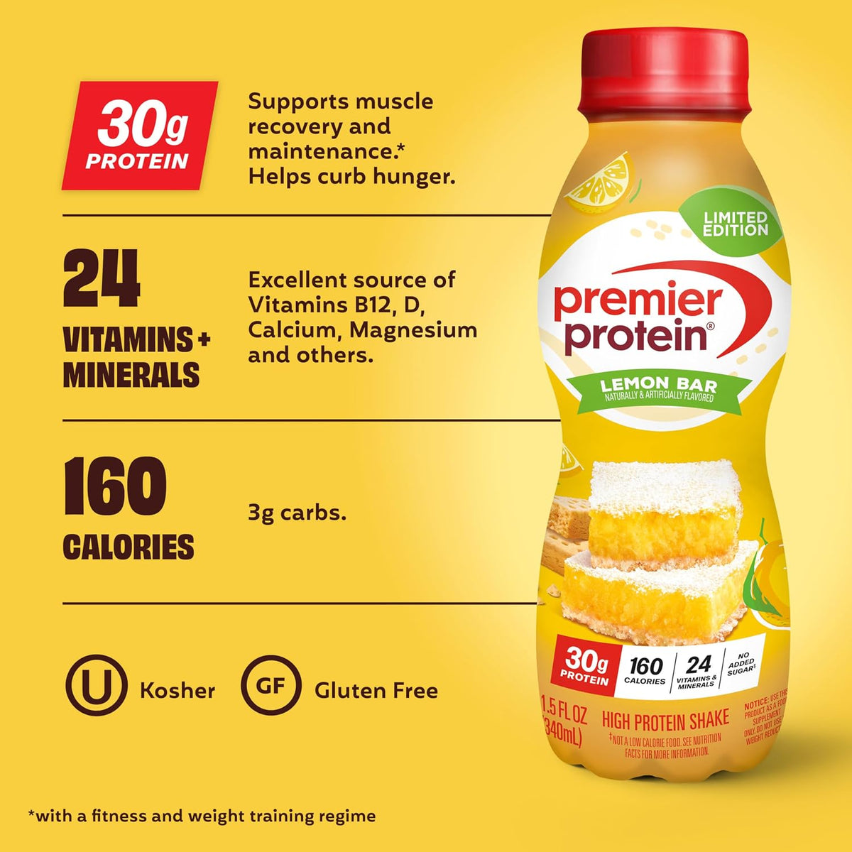 Premier Protein LIMITED EDITION 30g Shake, Lemon Bar, 12 Pack