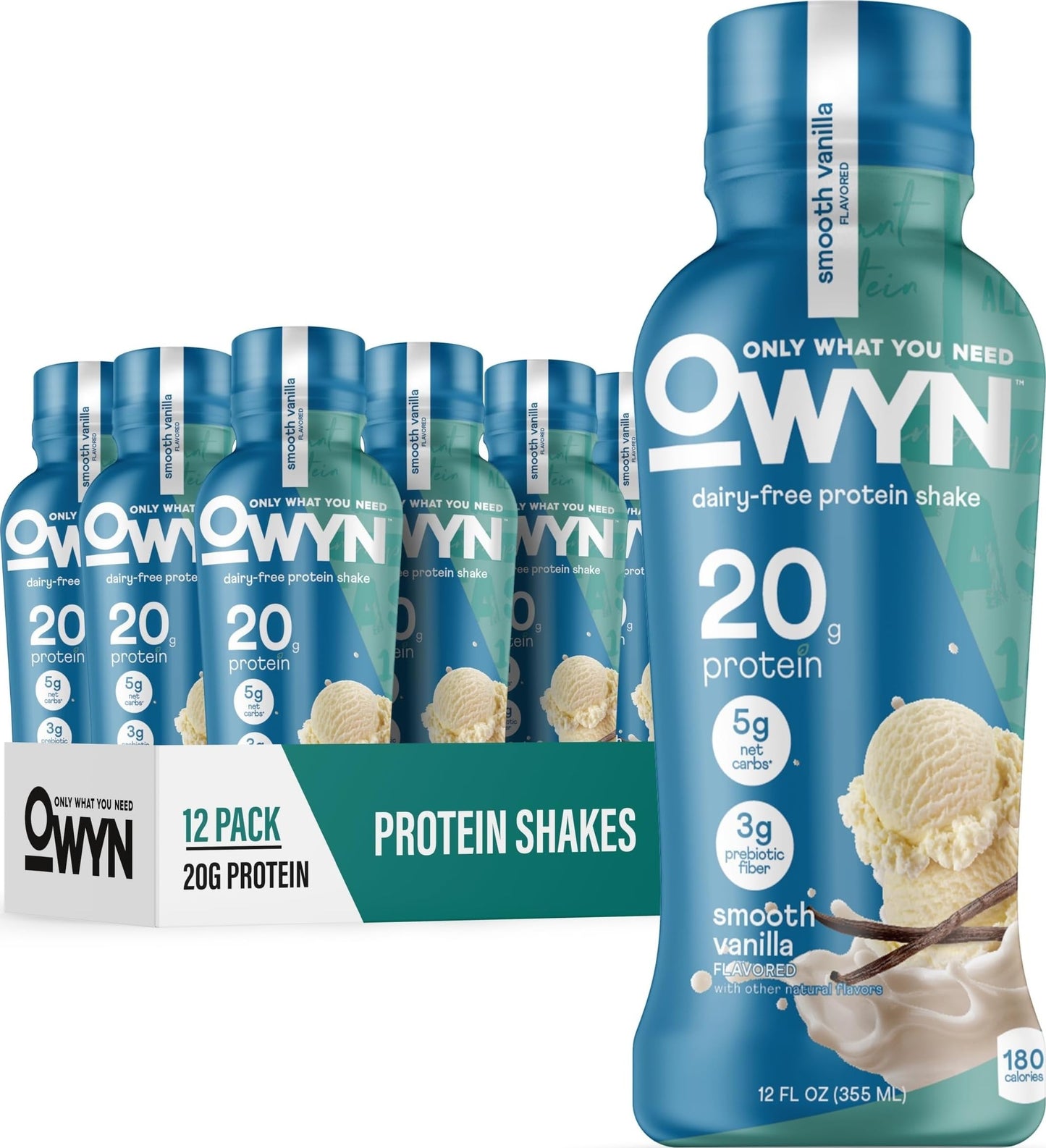 OWYN Only What You Need Strawberry Banana Flavored 20g Protein Shake, 12 Ct | 20g Protein, 4g Sugar, 3g Prebiotic Fiber, Dairy Free, Plant Protein, Gluten Free, Individual 12fl oz Bottles