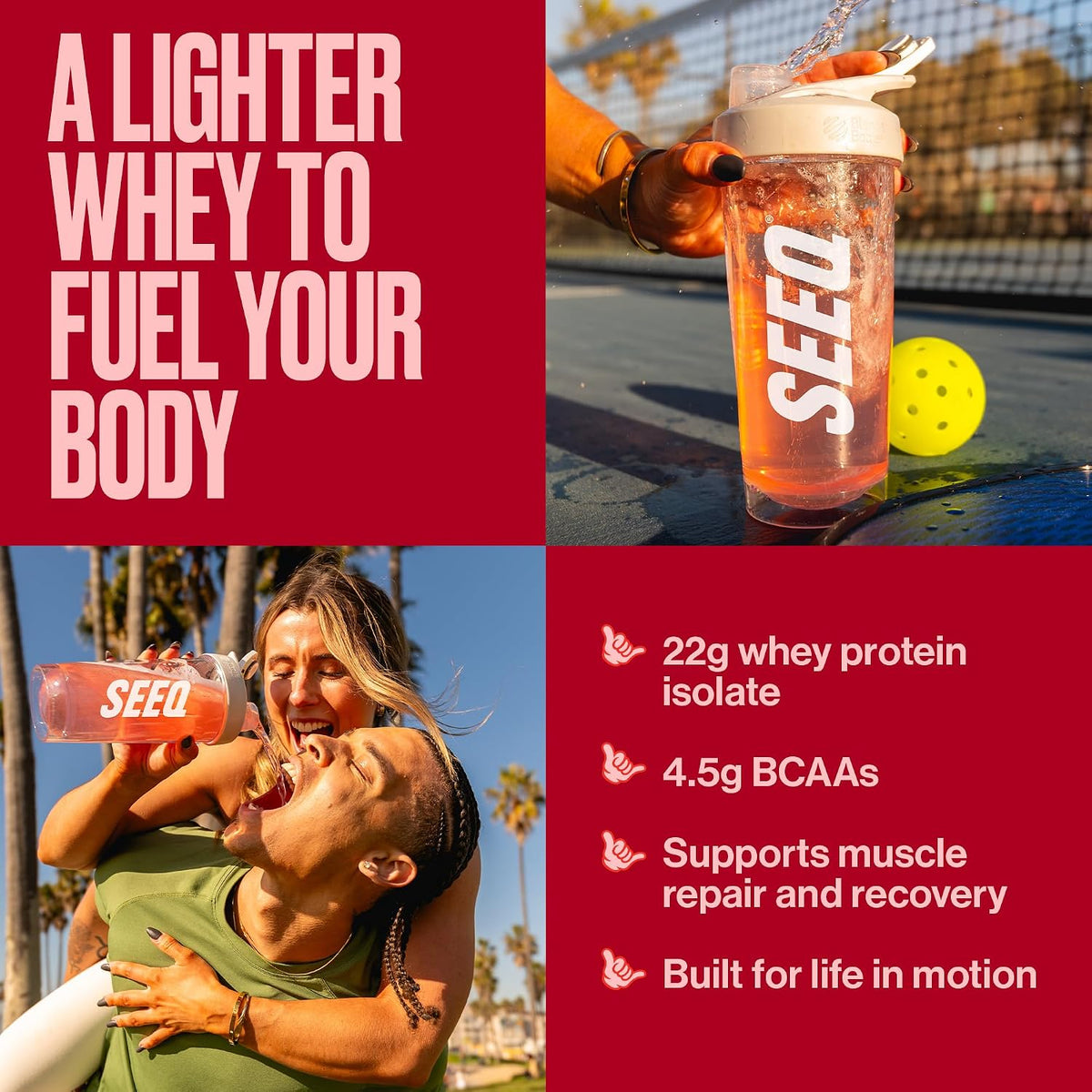 SEEQ Clear Protein Powder - Watermelon Wave - 22 Servings - 22g Clear Whey Protein Isolate - Zero Sugar - 0g Lactose - Allergen Friendly - GLP1 Support - Bone Health - Muscle Post Workout Recovery