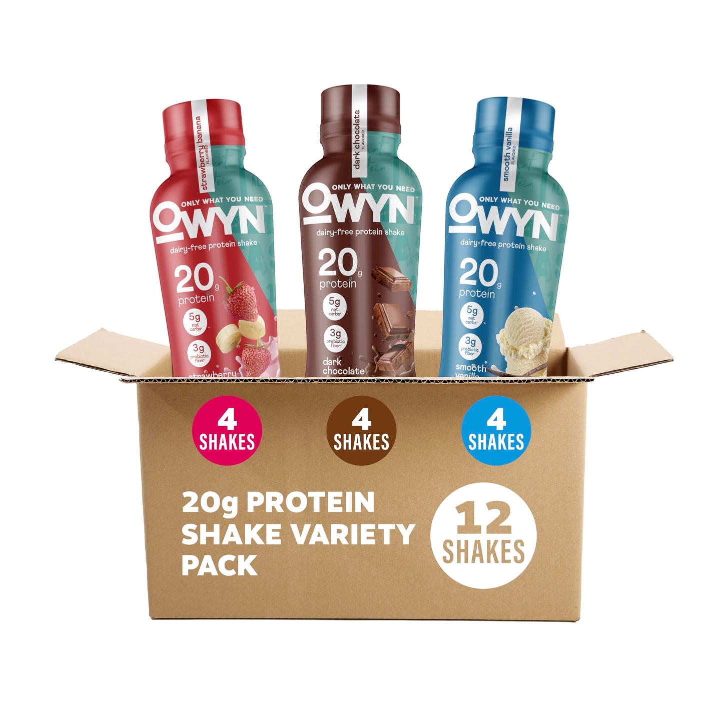 OWYN Only What You Need Strawberry Banana Flavored 20g Protein Shake, 12 Ct | 20g Protein, 4g Sugar, 3g Prebiotic Fiber, Dairy Free, Plant Protein, Gluten Free, Individual 12fl oz Bottles