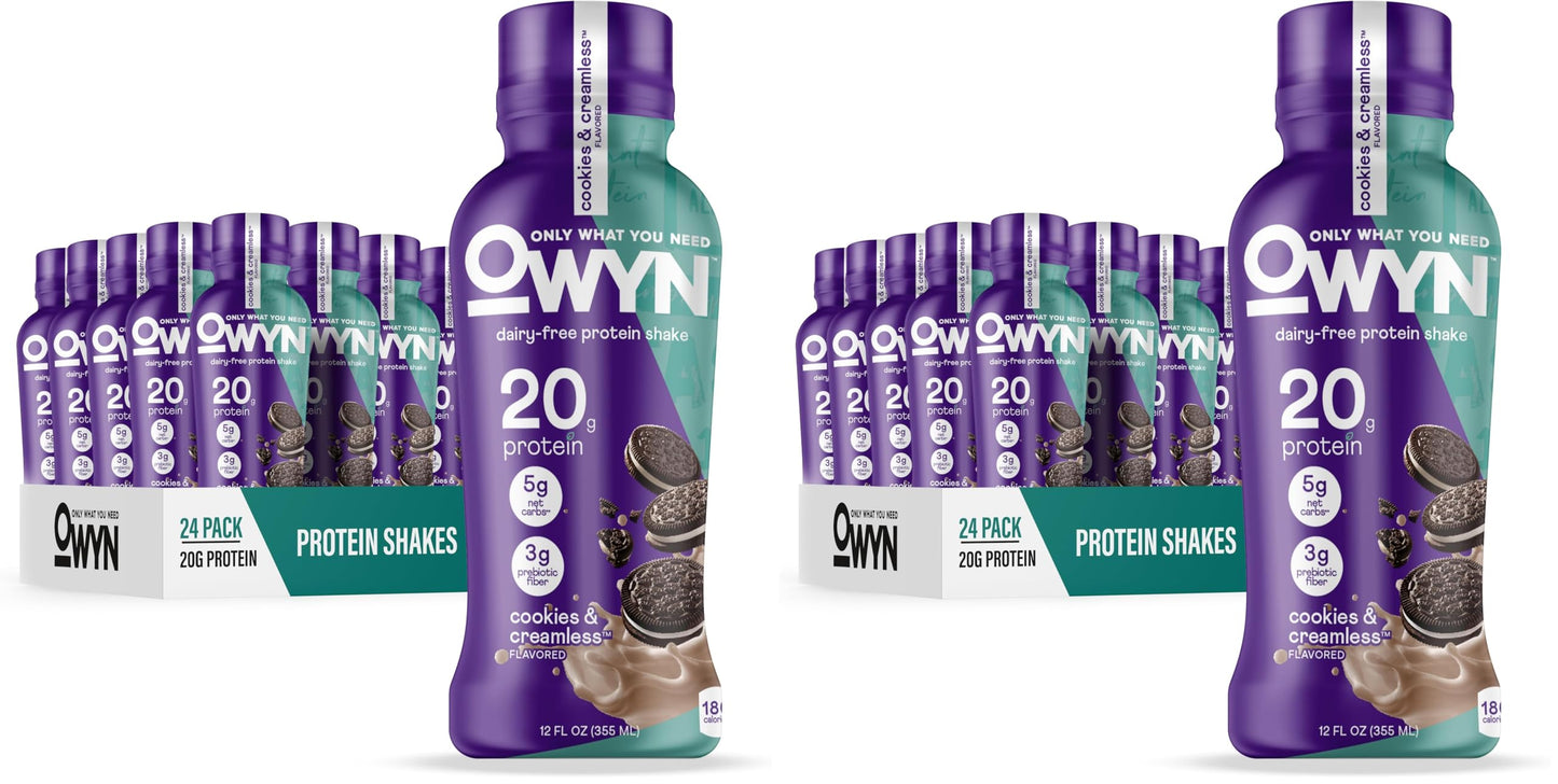 OWYN Only What You Need Strawberry Banana Flavored 20g Protein Shake, 12 Ct | 20g Protein, 4g Sugar, 3g Prebiotic Fiber, Dairy Free, Plant Protein, Gluten Free, Individual 12fl oz Bottles