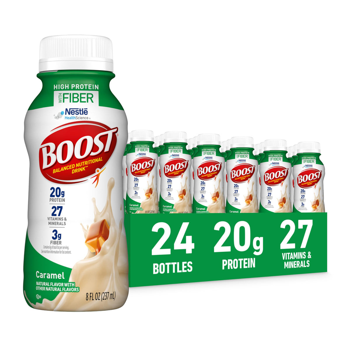 BOOST High Protein with Fiber Ready to Drink Complete Nutritional Drink, Very Vanilla, 8 fl oz Bottle, 24 Pack