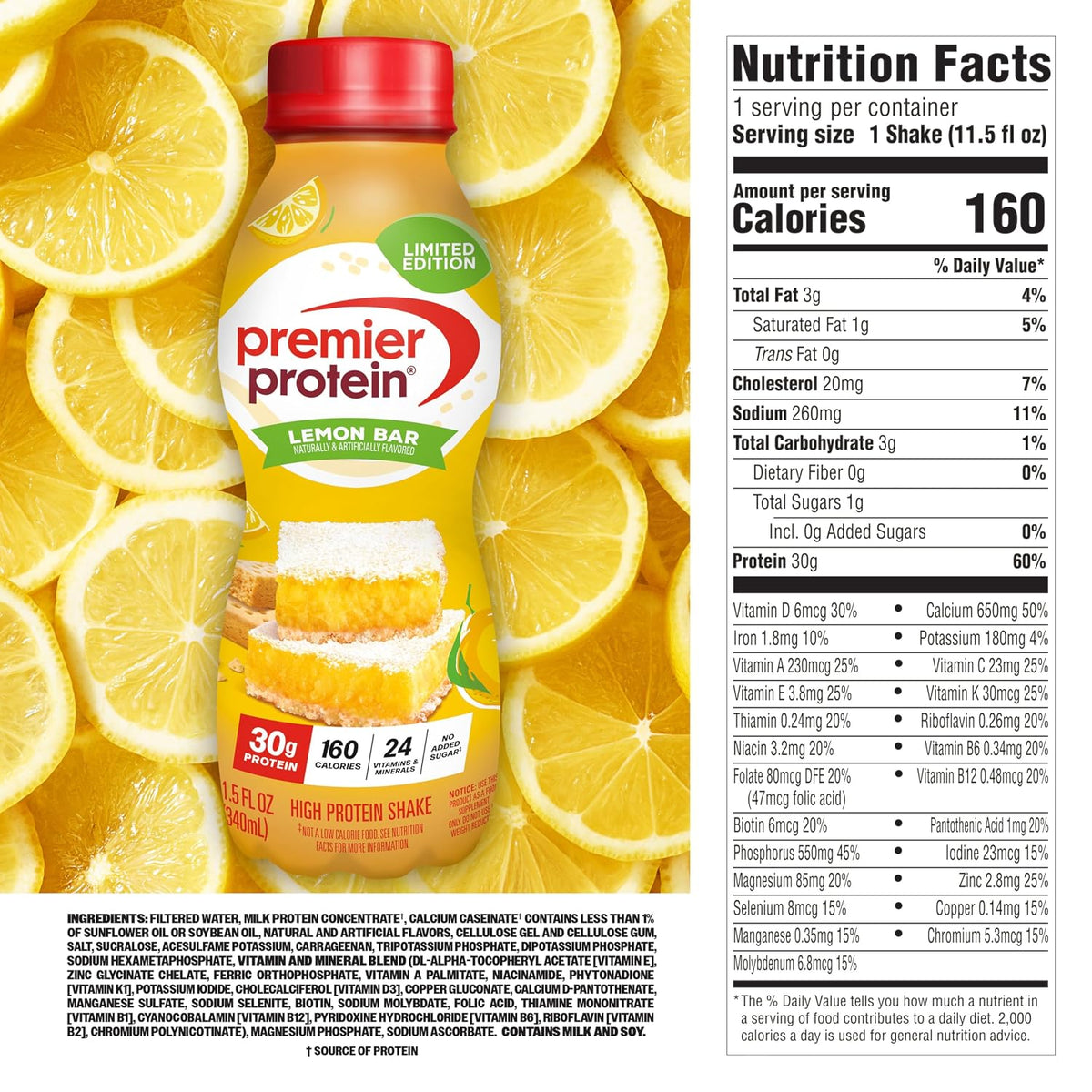 Premier Protein LIMITED EDITION 30g Shake, Lemon Bar, 12 Pack